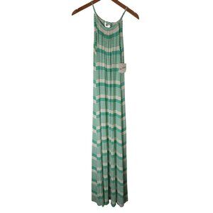 Olivia Matthews Womens S Vibrant Green White Striped sleeveless Flowy Dress‎